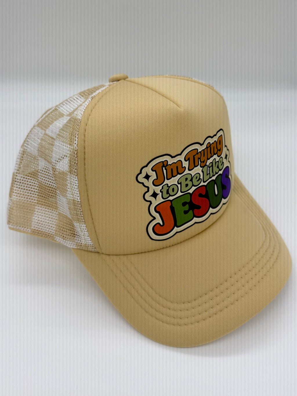 “I’m Trying to Be Like Jesus” – Retro Trucker Hat - Christian Hat